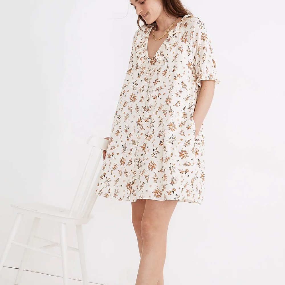 Madewell - Ruffle Button-Front Trapeze Dress in Floral Reef